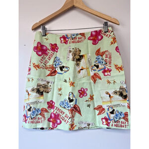 Dandy by Randi M Size 10 Linen Mini Skirt Pencil Sage Green Hawaiian Floral